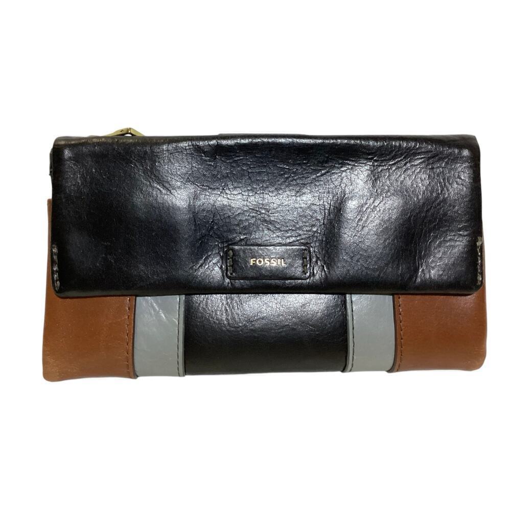 Fossil bifold tri-color leather patchwork envelop wallet‎